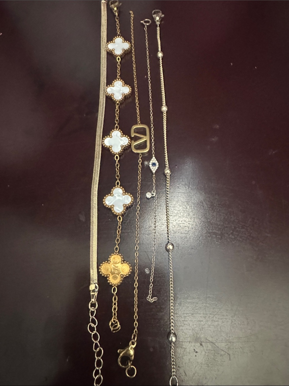 Gold and White Clover Pendant Necklace — Women's Elegant Chain Necklace